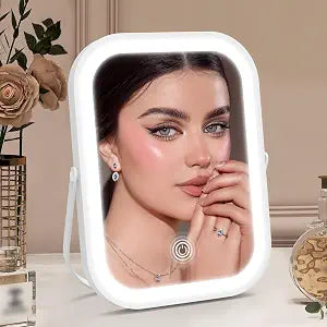 ROLOVE 6x8 Inch Rechargeable Makeup Mirror with Lights, 3 Color, Portable