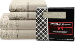 Elegant Comfort Luxurious 4-Piece Quilted Bed Sheet Set - Gift Box - 1500 Thread Count Egyptian Quality Softness - Wrinkle Resistant - All Around Elastic Fitted Sheet, Deep Pocket, Queen, Cream