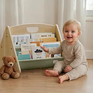 Decorative Wooden Bookshelf with Handle for Kids Rooms - Montessori Shelf