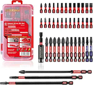 Geinxurn 42pieces Screwdriver Bits Set, Impact Magnetic S2 Steel Multi Insert Power Bits Tips with Impact Bit Holder with Storage BoxPH/TORX/SQ/PZ/HEX/SL