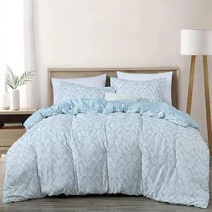 Chezmoi Collection Ivy Floral Medallion Comforter Set Full Size, 3-Piece Blue/White Floral Printed Lightweight Bedding Comforter Set for All Seasons