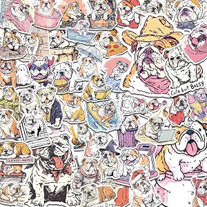 100 PCS Bulldog Stickers Pack Waterproof Vinyl Decals for Water Bottles, Laptops, Phones, Notebook, Cars Cool Vibrant Graphics for Bulldog Enthusiast