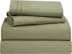 Clara Clark Bed Sheets, Premier 1800 Series 4 Piece Bed Sheet Set, Deep Pocket, Wrinkle, Fade, Stain Resistant, Luxury Soft Bedding Sheets & Pillowcases, Queen, Sage Green