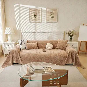 Large Khaki Couch Cover for Dog Scratch Non Slip Chenille Sofa Cover