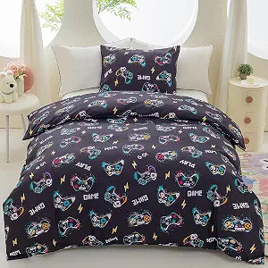 Black Gamer Twin Duvet Cover Set, 2-Piece Soft Reversible Comforter Cover for Boys with Pillowcase, Hidden Zipper Closure (Comforter Not Included)