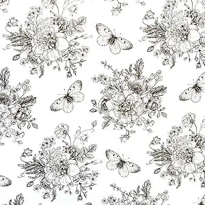 Self Adhesive Vinyl White and Black Vintage Floral Shelf Liner Contact Paper for Cabinets Dresser Drawer Furniture Walls Decal 17.7X196 Inches