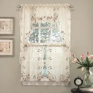 Sweet Home Collection 5 Pc Kitchen Curtain Set-Valance Swag Choice of 24" or 36" Tier Pair, Rosemary Linen