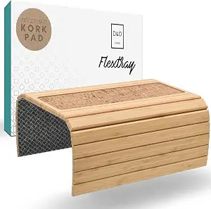 D&D Living Sofa Tray - Flexible Couch Armrest Organizer with Anti-Slip Cork Pad | Sofa Tray with 18.5x13.4 inches, Sustainable Natural Large Bamboo