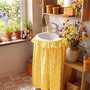 Sink Curtain Skirt for Bathroom,Yellow,32 x 55 in,Plaid