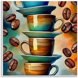 Ceramic Teacups Coffee, 12 x 12 Inch Mounted Print on Wall Plaque