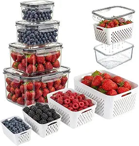 Berry keeper Fruit Storage Containers for Fridge with Removable Colander