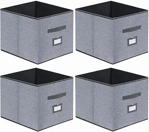 Onlyeasy Extra Large Cloth Storage Bins Foldable Cube Storage Bin 4 Pack - Fabric Cube Organizers Container Drawers with Dual Handles for Shelves, 13" W x 15" D x 13" H, Linen-Like Grey, 7MXDBXL04PLP