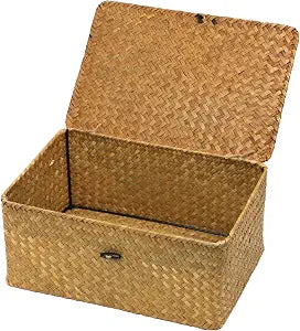 Seagrass Wicker Storage Basket with Lid, Large, Natural
