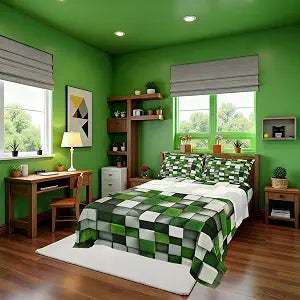Manfei Pixelated Miners Gamer Kids Sheet Full Size,Video Games Cartoon Gamepad Bedding Set, Modern Geometric Check Kids Room Decor,Green White Sheet(Fitted+Flat+2 Pillowcases)