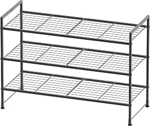 Simple Houseware 3-Tier Stackable Wired Grid Shoe Rack, Black