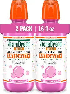 TheraBreath Kids Anticavity Fluoride Oral Rinse Bubblegum, 16 fl oz, 2-Pack