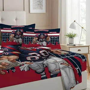 Allenjoy Houston American Football Dark Blue Spirit Sheets Set with Fitted Sheet, Flat Sheet and 1 Pillowcase for Men Boys Fans Son Husband Bedding Bedroom Decor, Twin Size