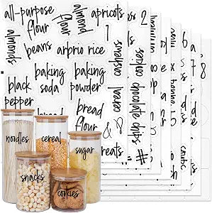 170PCS Kitchen Pantry Labels for Food Containers, Black Script Clear Labels