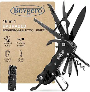 Bovgero Multitool Knife, 16 in 1 Pocket Knife, Handmade Multi Tool Knife, Birthday Christmas Gift for Men Women Him Her Boyfriend Girlfriend Dad Husband, Black