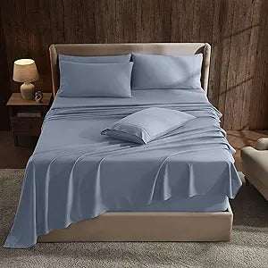 Hearth & Harbor Extra Deep Pocket Sheet Sets, Luxury Soft 6 Piece Bed Sheet Set Fits Mattress 18-24 Inches - Split King Size, Stone Blue
