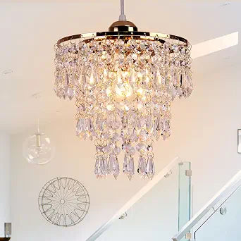 FRIXCHUR 3 Tiers Crystal Chandeliers Shade Crystal Pendant Lighting Fixture