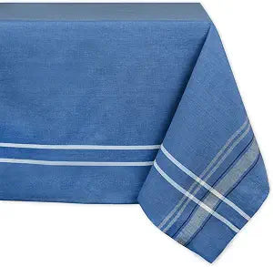 DII French Stripe Tabletop Collection Farmhouse Style Dining Table Linen Tablecloth, 60x104, Blue Chambray