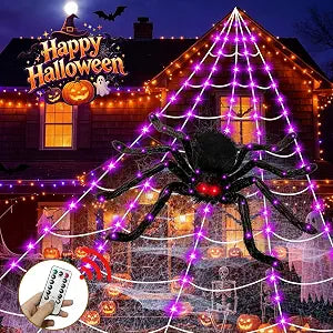 Halloween Light Up Spider Web Lights Decoration 250 LED, Lighting Spider