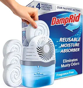 DampRid Reusable Moisture Absorber with 4 Drop-In Tablets, Fragrance Free, 15.8 oz., Attract and Trap Excess Moisture & Eliminate Musty Odors for Cleaner, Fresher Air
