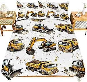 Tractor Bedding Theme Comforter Set Truck Construction Duvet Cover Cars Decor Soft Twin Full Queen King Size Dump Truck Quilt Cover with 2 Pillowcases for Kids Teens Adults Women Men 68x90