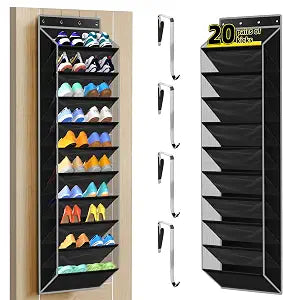 PAULONE 10-Pocket Multi-Use Over the Door Organizer, Heavy Duty 95lbs Capacity with Breathable Mesh, Versatile Hanging Storage for Shoes, Toys, Office Supplies-Classic (Black, 10-Shelf,)