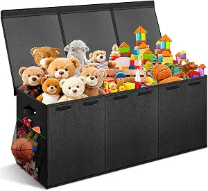 Extra Large Toy Box with Lids, Collapsible Storage Bin, 38"x16"x14",Black
