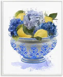 Hydrangea Lemon Bowl Still Life, 16 x 20 Inch Framed Gicle Print