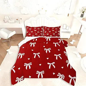 Feelyou Bowknot Coquette Bows Comforter Set Bedding Set Full Size 3 Pcs