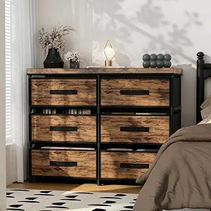 PPN 6 Wood Drawer Fabric Dresser Storage for Bedroom Entryway Dorm Closet