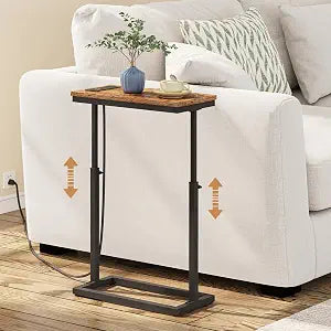 TUTOTAK End Table with Charging Station, Side Table, Tall Couch Table