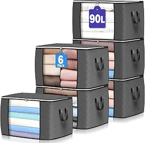 90L Large Storage Bags, 6 Pack Clothes Storage Bins Closet Organizers