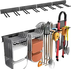 WALMANN Wall Mounted Garden Tool Rack Garage, Folding Chair Storage Rack