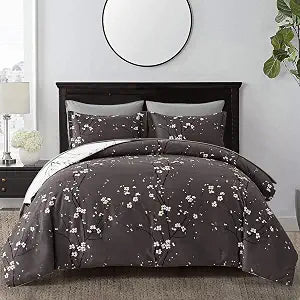 Plum Blossom Floral Duvet Cover King, Dark Brown