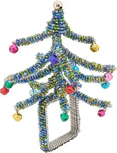 "SARO LIFESTYLE Collection Beaded Christmas Tree Napkin Rings (Set of 4), Size: 1.5""x1.5"", Blue" (NR423.BL)