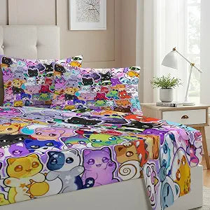 Allenjoy Twin Size Pixel Princess Fitted Sheet Gamer Bed Flat Sheets Bedding Set Deep Pockets Up to 16" Bedroom Decor with 1 Pillowcase SC00287-009