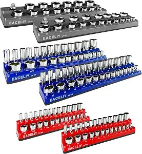 EACELIY Magnetic Socket Organizer Set SAE & Metric Deep & Shallow Socket Holder Kit, Socket Trays (sockets not included) (6PCS 3 COLOR))