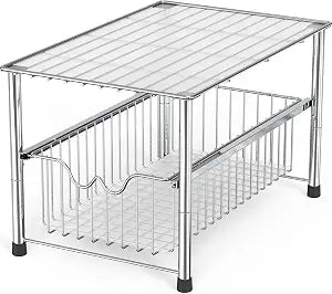 Deco Brothers Stackable Under Sink Organizer with Sliding Basket, Chrome