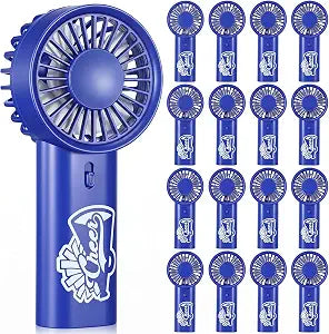 Fumete 12 Pcs Cheer Team Gift Mini Handheld Electric Fans Blue Cheerleader Gift Set, Portable Cheer Electric Fans for Cheerleading Team Party Favors Cheerleader Accessories for Sport Parties