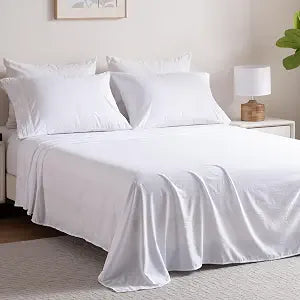 4 Piece Queen Bed Sheet Set, Washed Fitted Sheet, Flat Sheet,2 Pillowcases