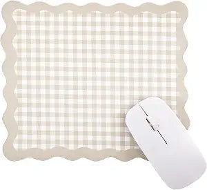 Sabary Brown Scalloped Gingham Mouse Pad 9x7.9 Inch