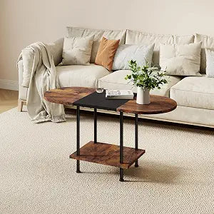 Two-Tone Spliced Tabletop Coffee Table with Storage Shelf