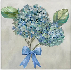 Hydrangea Beauty and Bow Floral, 24 x 24 Inch Canvas Wall Art