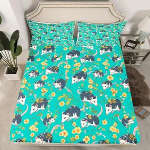 jejeloiu Kids Opossum Deep Fitted Sheet Twin Size 3Pcs for Boys Girls Teens