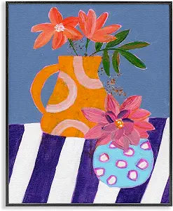 Blue Whimsy Farm Vase Floral, 16 x 20 Inch Framed Gicle Print