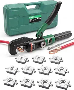 Hydraulic Cable Crimping Tool, Battery Cable Terminal Crimper 12 AWG4/0 AWG, US Standard AWG Dies, 10-Ton Hydraulic Copper Cable Lugs Crimper for US Standard Cable 12 ga-4/0 ga
